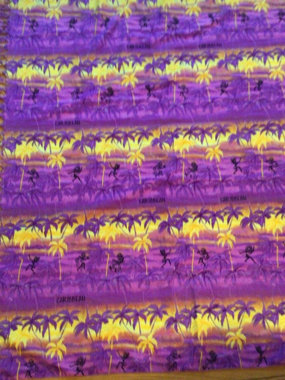 Caribbean Purple and Yellow Tropical Palm Stripe Fabric Panel
